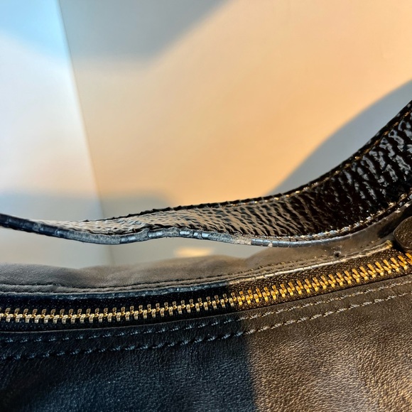 COLE HAAN Leather handbag, Black with gold accents; Good condition - Picture 11 of 12